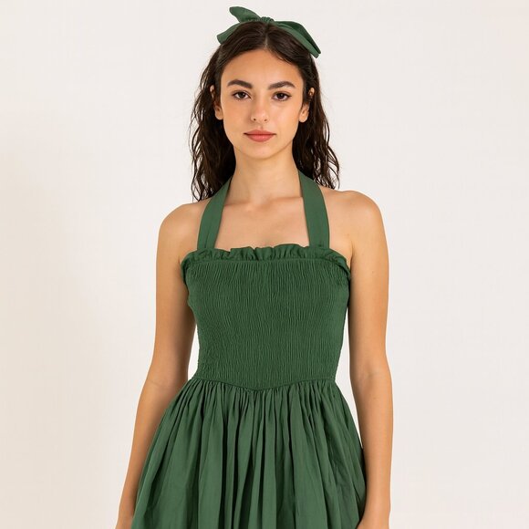 TCEC Green Halter Dress Ruffle Size Medium - Picture 1 of 5